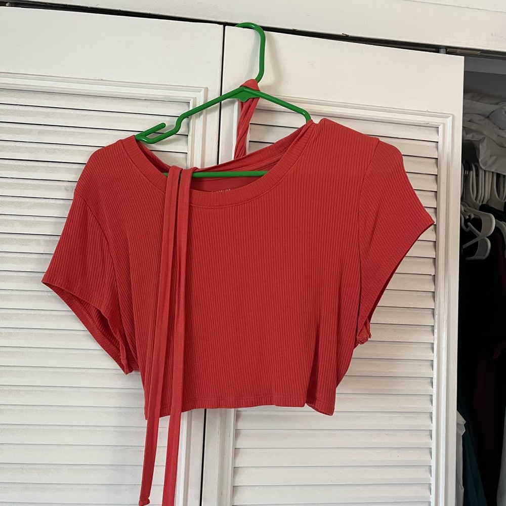 Aerie Orange Red Tie Front Crop Top